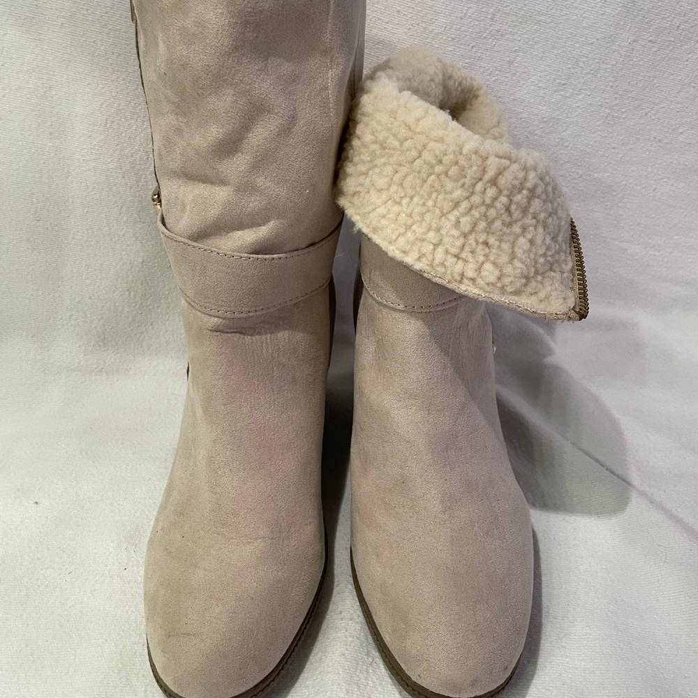 US Polo Assoc faux suede & shearling wedge